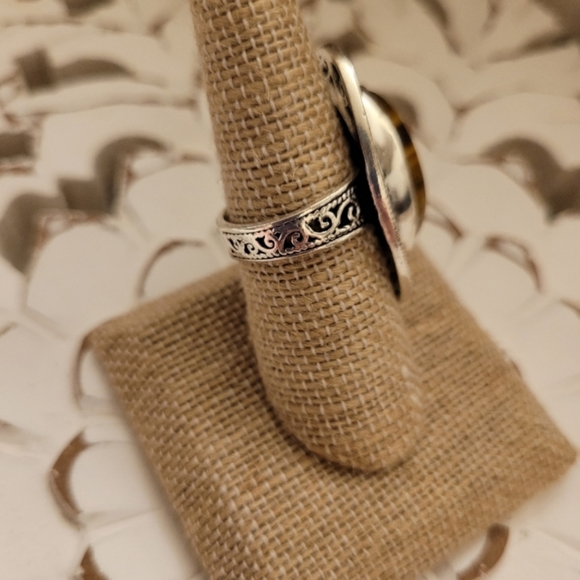 925 STERLING SILVER TIGERS EYE GEMSTONE RING - Picture 2 of 2